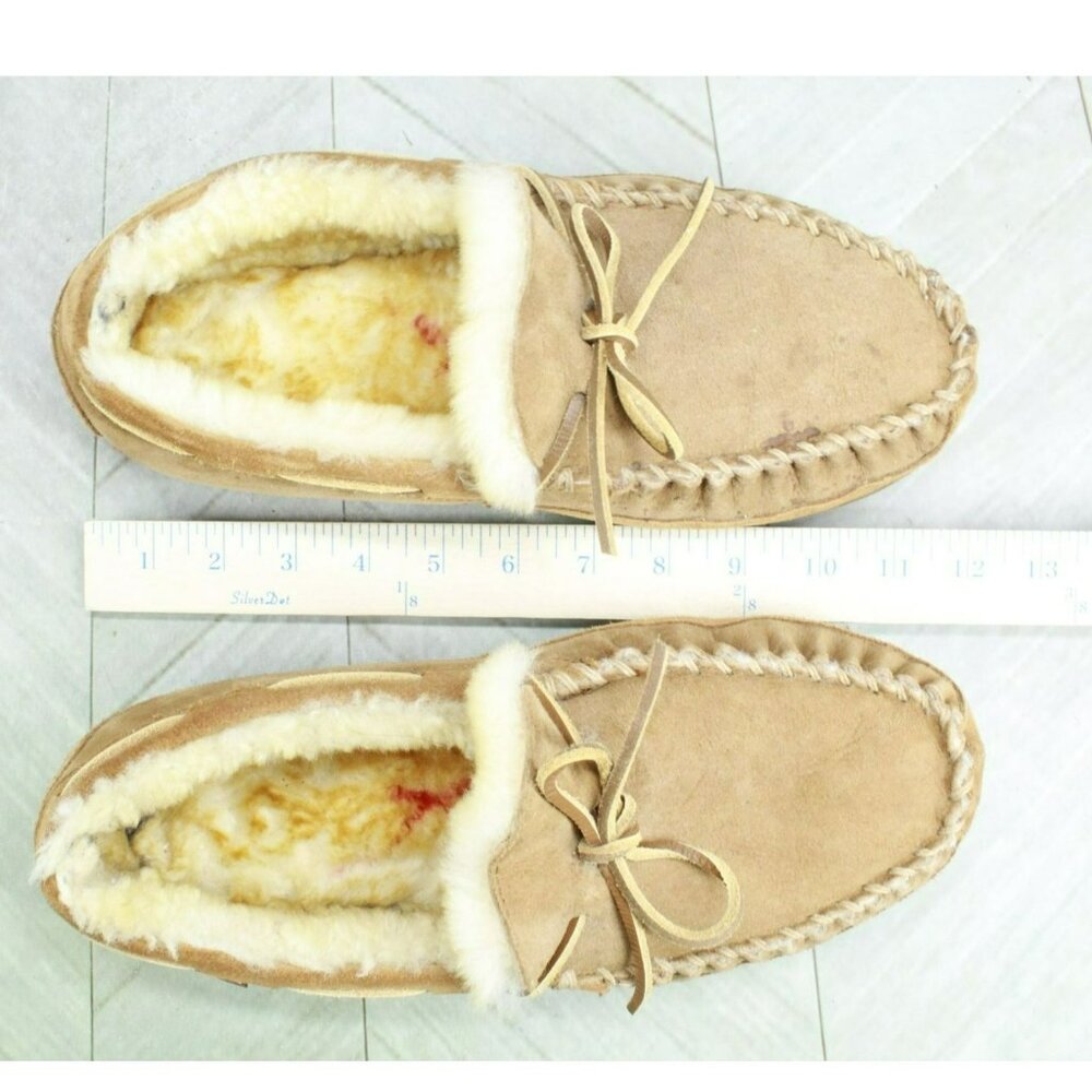 *LL Bean Brown Suede Wicked Good Shearling Moccasin Slippers 12.5 Inches - Picture 6 of 9